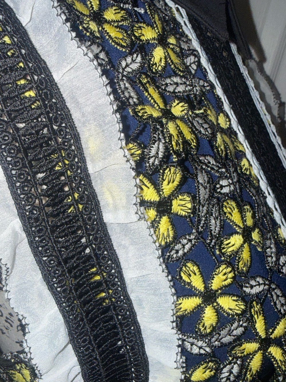 Self-Portrait Eleina Sculpted Daisy Guipure Lace Floral  Dress Yellow Navy US 8 - Picture 14 of 16